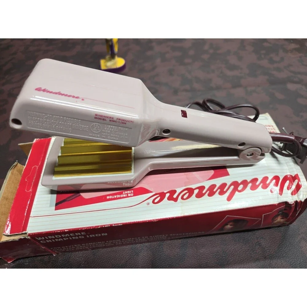 Vintage Windmere Crimping Iron Hair Styler  With Box 80s Retro Hair Tool Pink